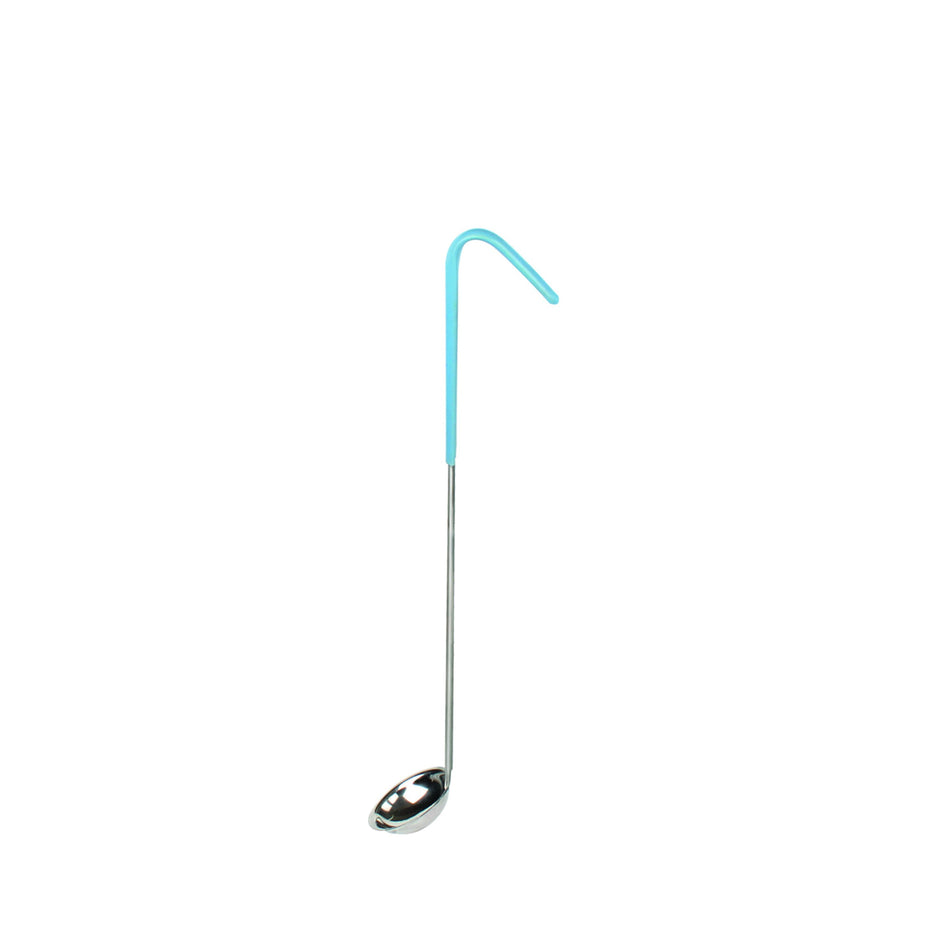 1/2 oz, 1-3/4" Diameter x 1/2" Height, Stainless Steel Ladle Bowl size with 10-1/4" length x 1/2" width Stainless Steel Handle (Included 4-1/2" Length x 5/8" Width, Teal Color Vinyl Coated Plastic Grip), Color Coded, One-Piece Construction