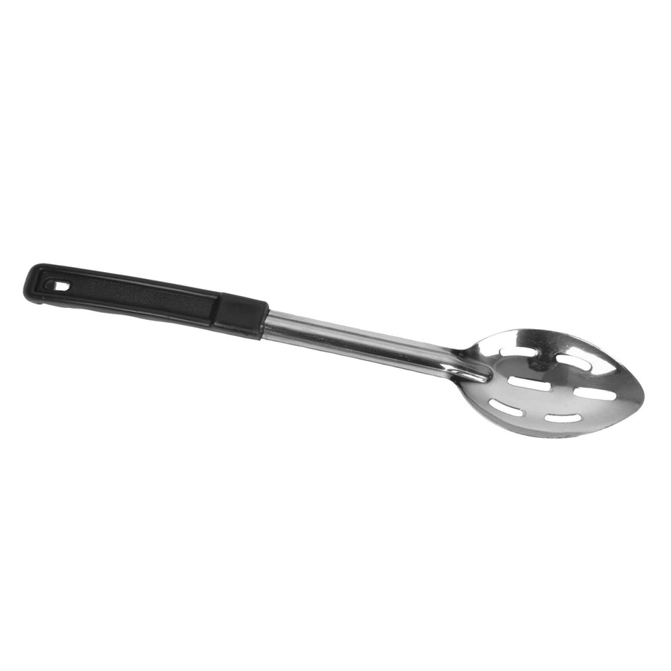 4-1/8" x 2-5/8", Slotted Basting Spoon, Stainless Steel (1.2mm Thickness) with 6-3/4" Handle (Included 4-7/8" Black Polypropylene Easy Grip), slot sizes:  1" x 1/4", 7/8" x 1/4" & 2/3" x 1/4", Heavy-Duty, Safety notch to prevent slippage into the pan