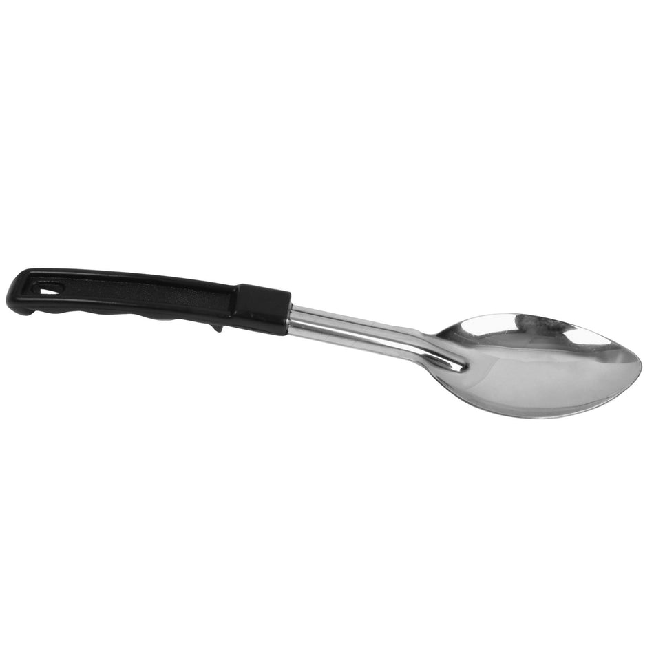 4-1/8" x 2-5/8", Solid Basting Spoon, Stainless Steel (1.2mm Thickness) with 8-3/4" Handle (Included 4-7/8" Black Polypropylene Easy Grip), Heavy-Duty, Safety notch to prevent slippage into the pan