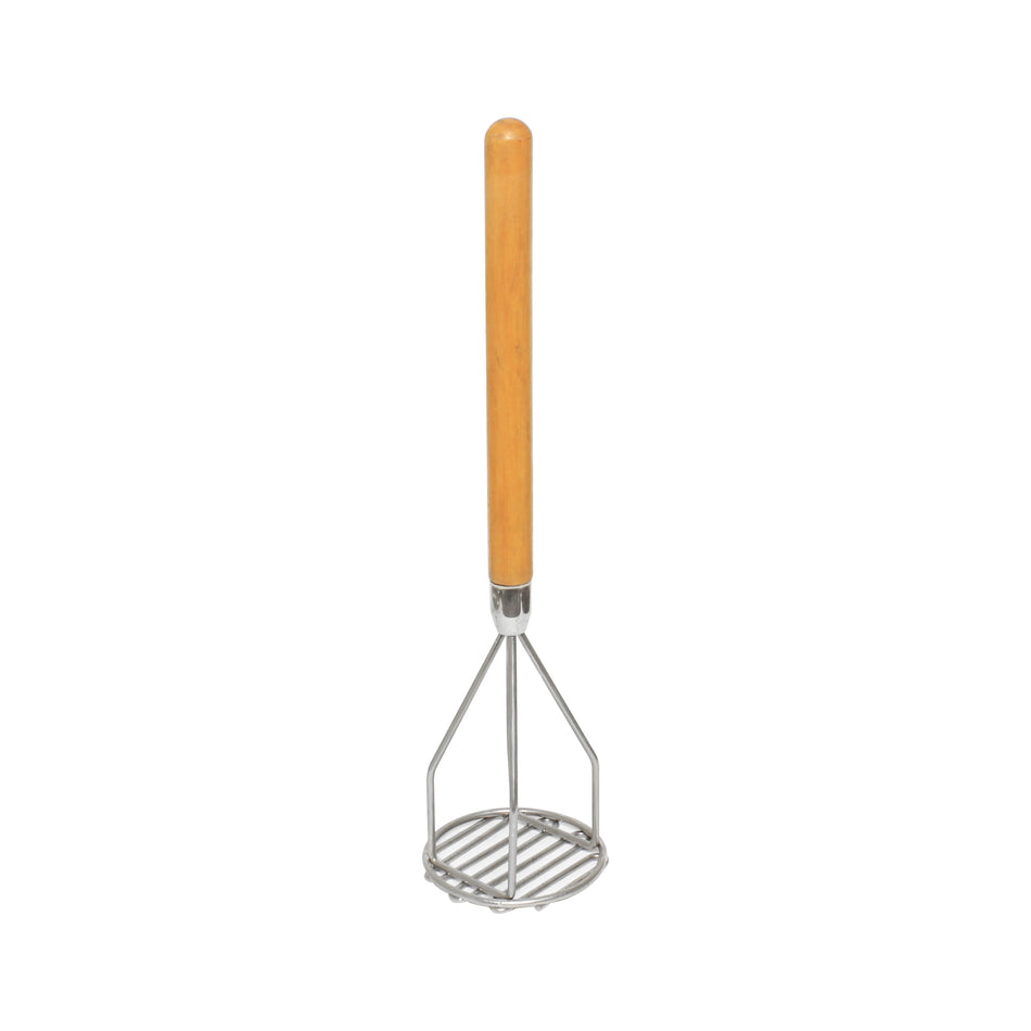 5-1/8" Diameter x 24" Height, Round Shape Potato Masher, Iron Plated with Wooden Handle, Easy to Clean