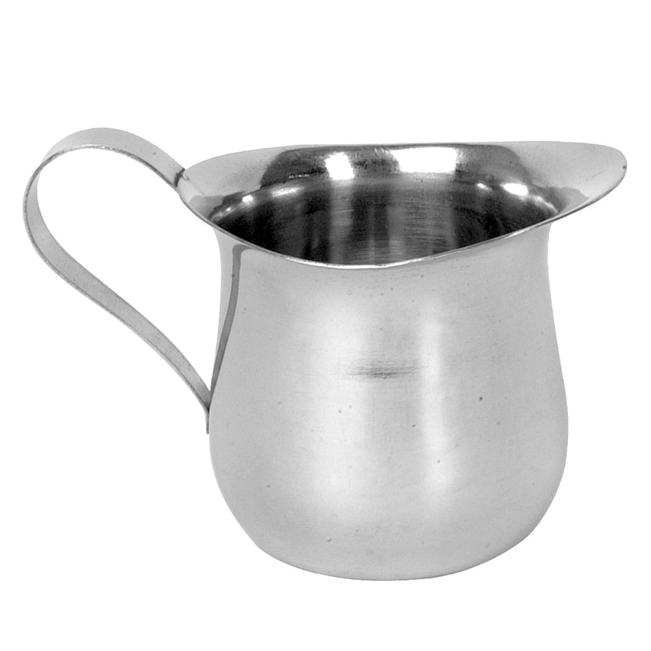 8 oz, 2-1/8" Diameter x 3" Height, 1-1/2" Length x 3/8" Width Handle (1-1/2" Grip Space), Bell Creamer, Stainless Steel, Mirror Finish