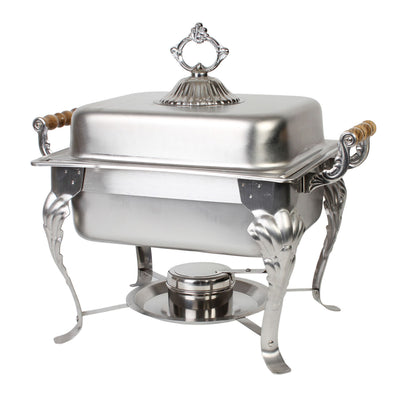 Thunder Group SLRCF0825 4 Quart Half-size Chafing Dish Canned Heat Lift-off Cover Stainless Steel Square Wood Handle