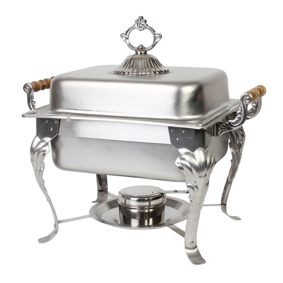 Thunder Group SLRCF0825 4 Quart Half-size Chafing Dish Canned Heat Lift-off Cover Stainless Steel Square Wood Handle