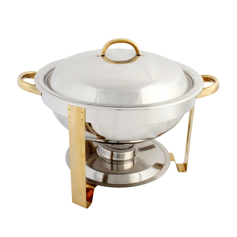 Thunder Group SLRCF0831GH 4 Quart Round Chafer Lift-off Cover Stainless Steel with Gold Accents