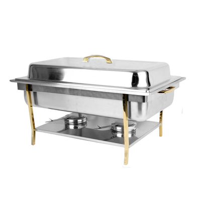 Thunder Group SLRCF0840 8 Quart Chafing Dish Lift-off Cover Brass Trimmed Stainless Steel