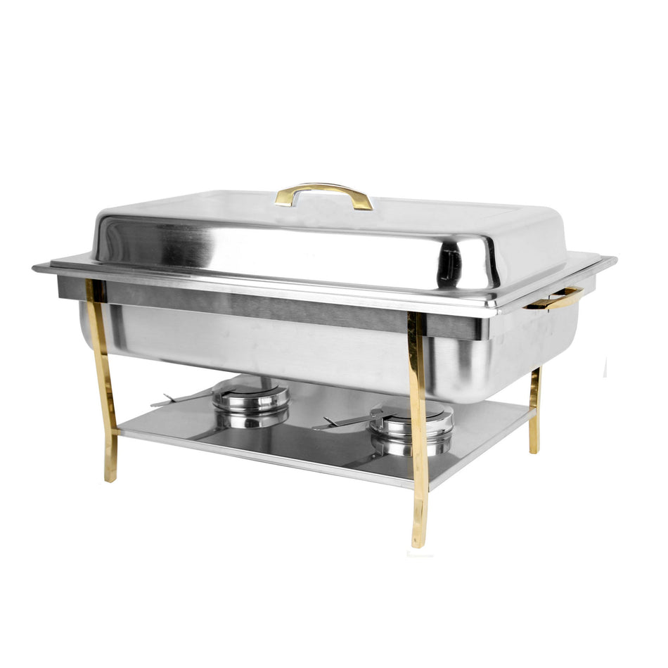 Thunder Group SLRCF0840 8 Quart Chafing Dish Lift-off Cover Brass Trimmed Stainless Steel