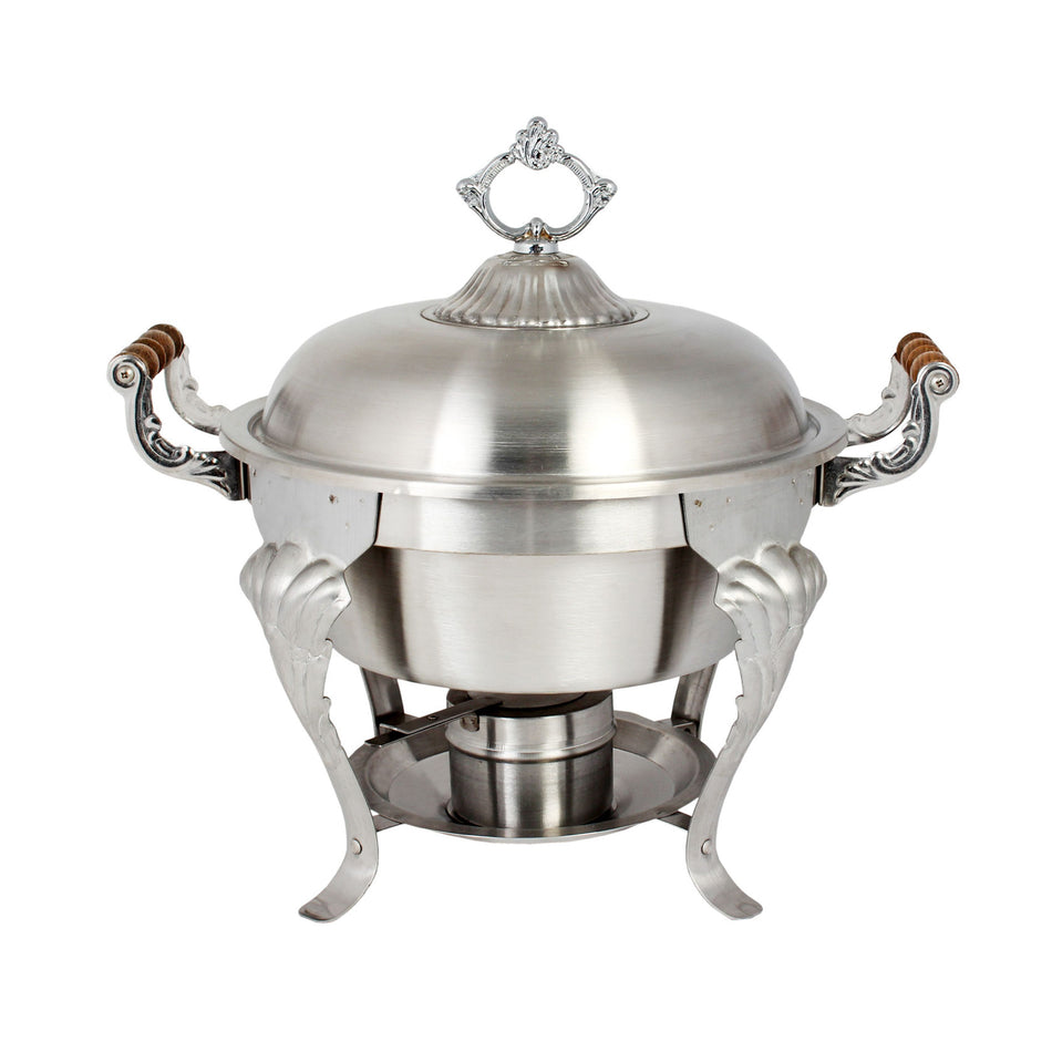 Thunder Group SLRCF8632 5 Quart Deluxe Chafer Lift-off Dome Cover Wood Handles Stainless Steel Mirror Finish Chafing Dish