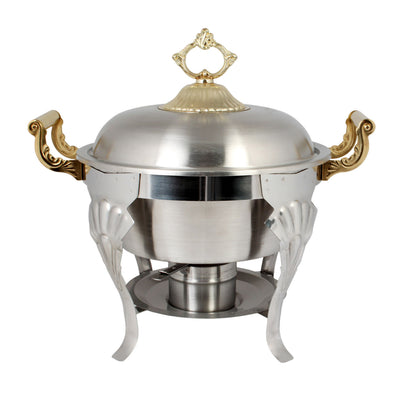 Thunder Group SLRCF8633 5 Quart Deluxe Half-size Round Chafing Dish with Lift-off Cover Stainless Steel Mirror Finish