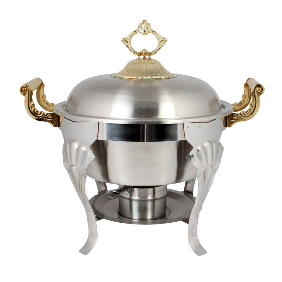 Thunder Group SLRCF8633 5 Quart Deluxe Half-size Round Chafing Dish with Lift-off Cover Stainless Steel Mirror Finish