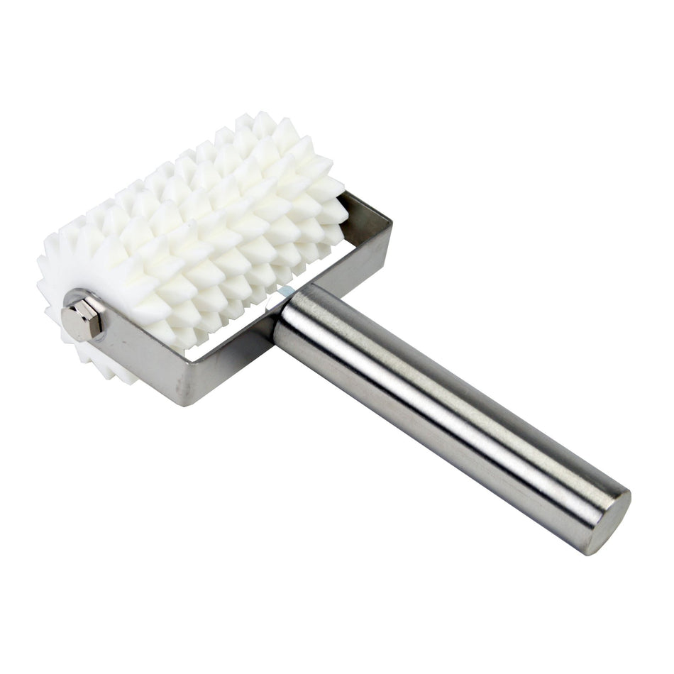 8" x 4-7/8" with 1" diameter Handle, Roller Docker with 8 Wheels, Stainless Steel Handle with Plastic barrel