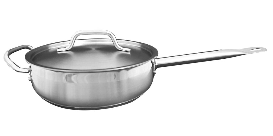 3 qt, 10" Diameter x 2-7/8" Height, 8-1/2" Welded Hollow Handle and 2" Helper Handle, SautÃ© Pan with Lid, Stainless Steel , NSF