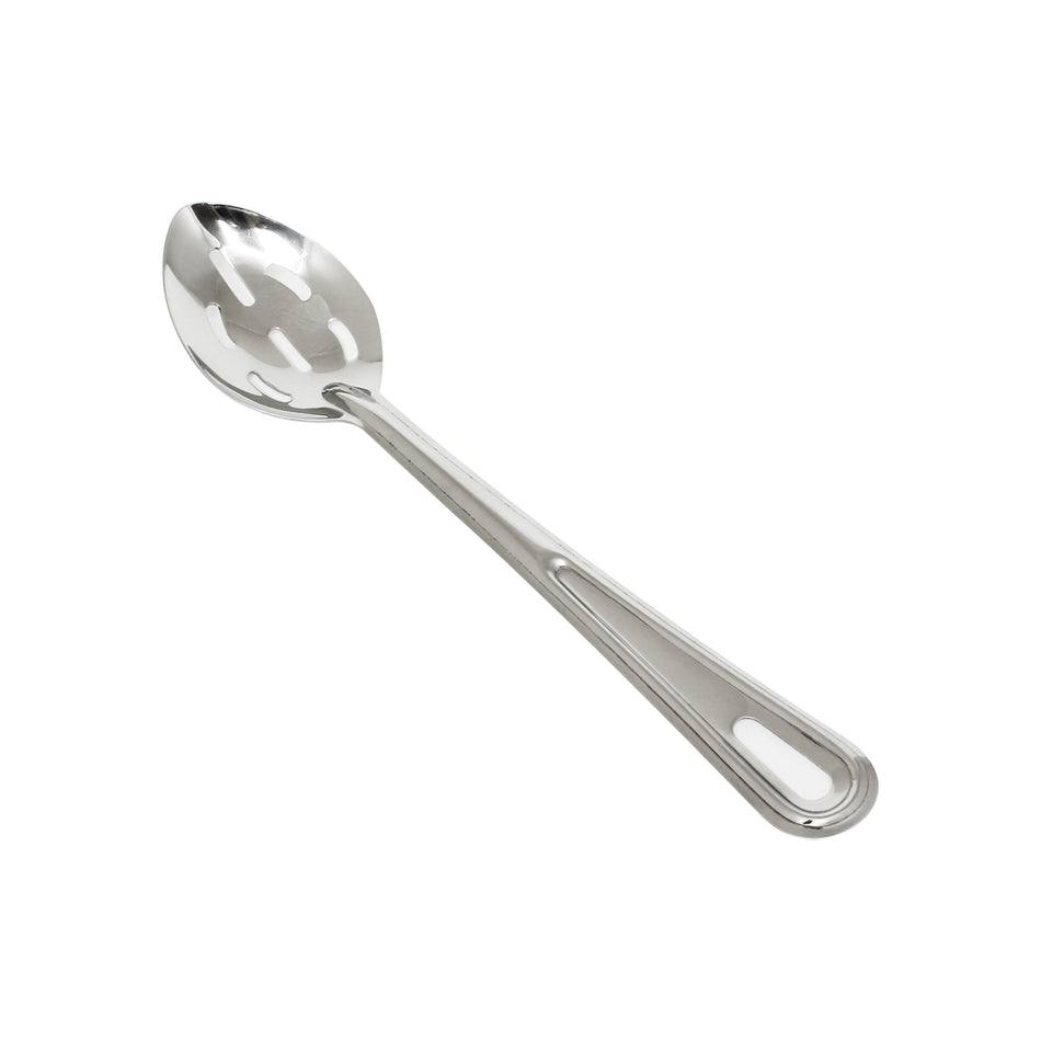 4-1/8" x 2-5/8", 7-1/4" Handle, Slotted Spoon with 1-1/2" x 1/2" Hanging Slot, Stainless Steel, 1.2 mm Thickness, Slot Sizes:  1" x 1/4", 7/8" x 1/4" & 2/3" x 1/4", Heavy-Duty