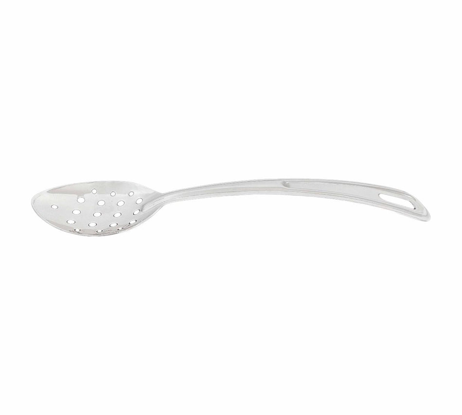 4" x 2-3/4", 9" Handle, Perforated Curved Basting Spoon with 1-1/2" x 1/2" Hanging Slot, Stainless Steel, 18 Gauge, 1.2mm Thickness, Perforated Hole Sizes:  1/4" Diameter x 1/8" Diameter, Heavy-Duty