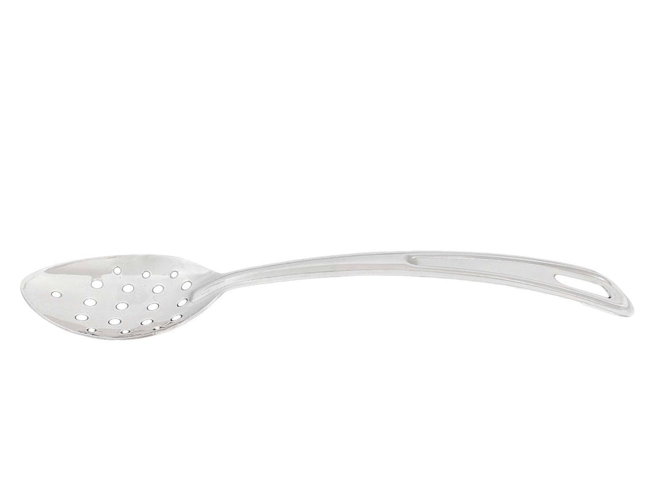 4" x 2-3/4", 10-1/2" Handle, Perforated Curved Basting Spoon with 1-1/2" x 1/2" Hanging Slot, Stainless Steel, 18 Gauge, 1.2mm Thickness, Perforated Hole Sizes:  1/4" Diameter x 1/8" Diameter, Heavy-Duty