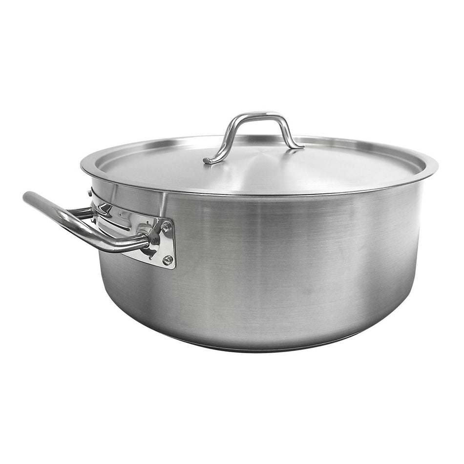 15 qt, 15" Diameter x 5-3/4" Height, 2-3/8" Welded Handle, Brazier Pot with 15" Diameter x 1/2" Thickness Lid, Stainless Steel , Encapsulated Base, Dishwasher Safe, Standard Electric, Gas Cooktop, Halogen & Induction Ready, Oven Safe, Heavy-Duty, NSF