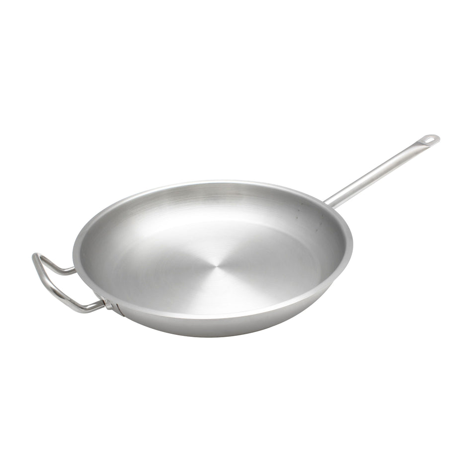 14" Diameter x 2-5/8" Height, 11-1/8" Welded Hollow Handle, Fry Pan, Stainless Steel 18/8, 304 Material, Encapsulated Base, Dishwasher Safe, Standard Electric, Gas Cooktop, Halogen & Induction Ready, Oven Safe, Heavy-Duty, NSF