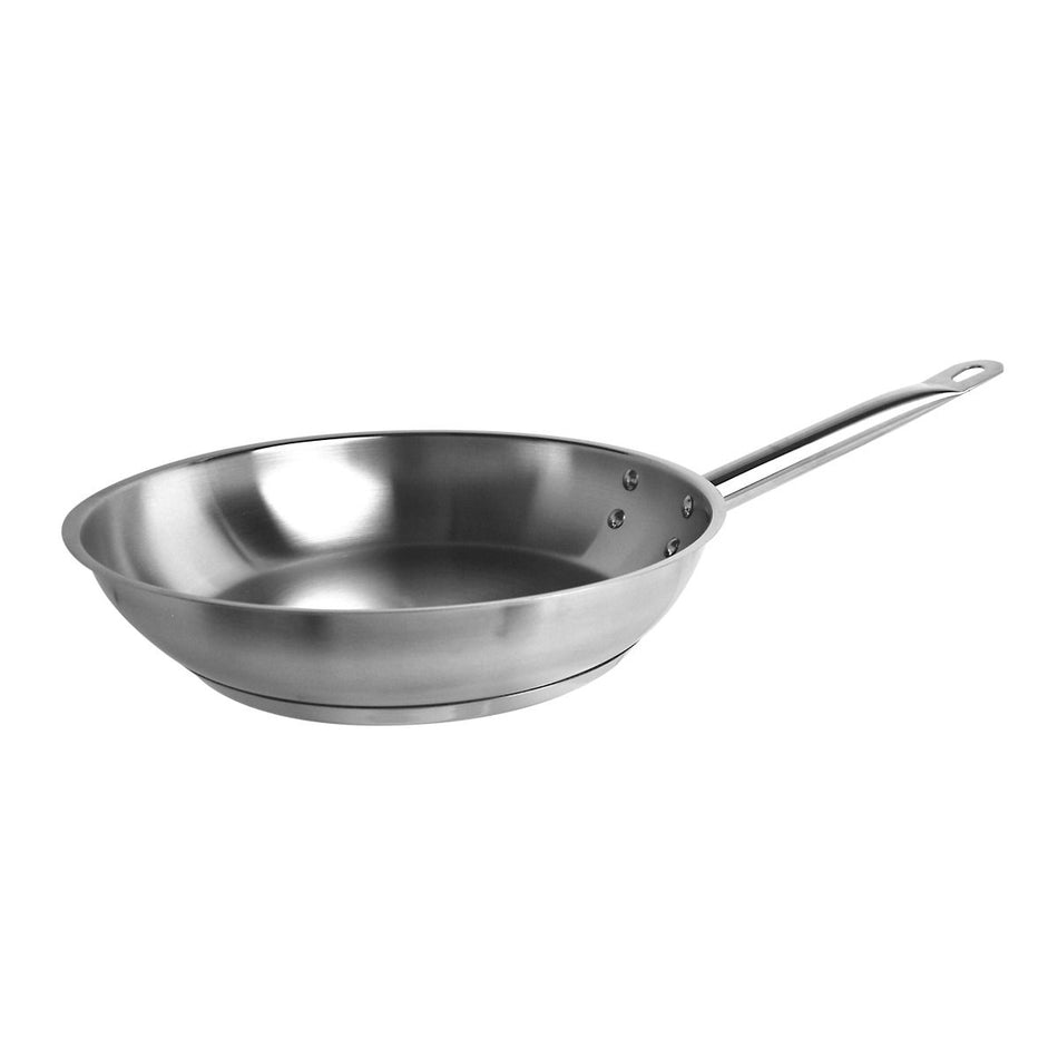 9-1/2" Diameter x 2-1/4" Height, 8" Welded Hollow Handle, Fry Pan, Stainless Steel , Encapsulated Base, Dishwasher Safe, Standard Electric, Gas Cooktop, Halogen & Induction Ready, Oven Safe, Heavy-Duty, NSF