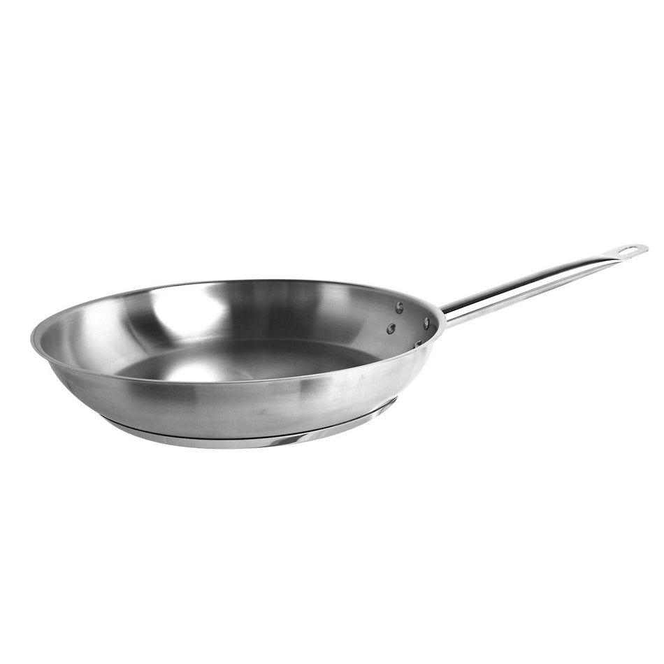 11" Diameter x 2-3/8" Height, 9-3/8" Welded Hollow Handle, Fry Pan, Stainless Steel , Encapsulated Base, Dishwasher Safe, Standard Electric, Gas Cooktop, Halogen & Induction Ready, Oven Safe, Heavy-Duty, NSF