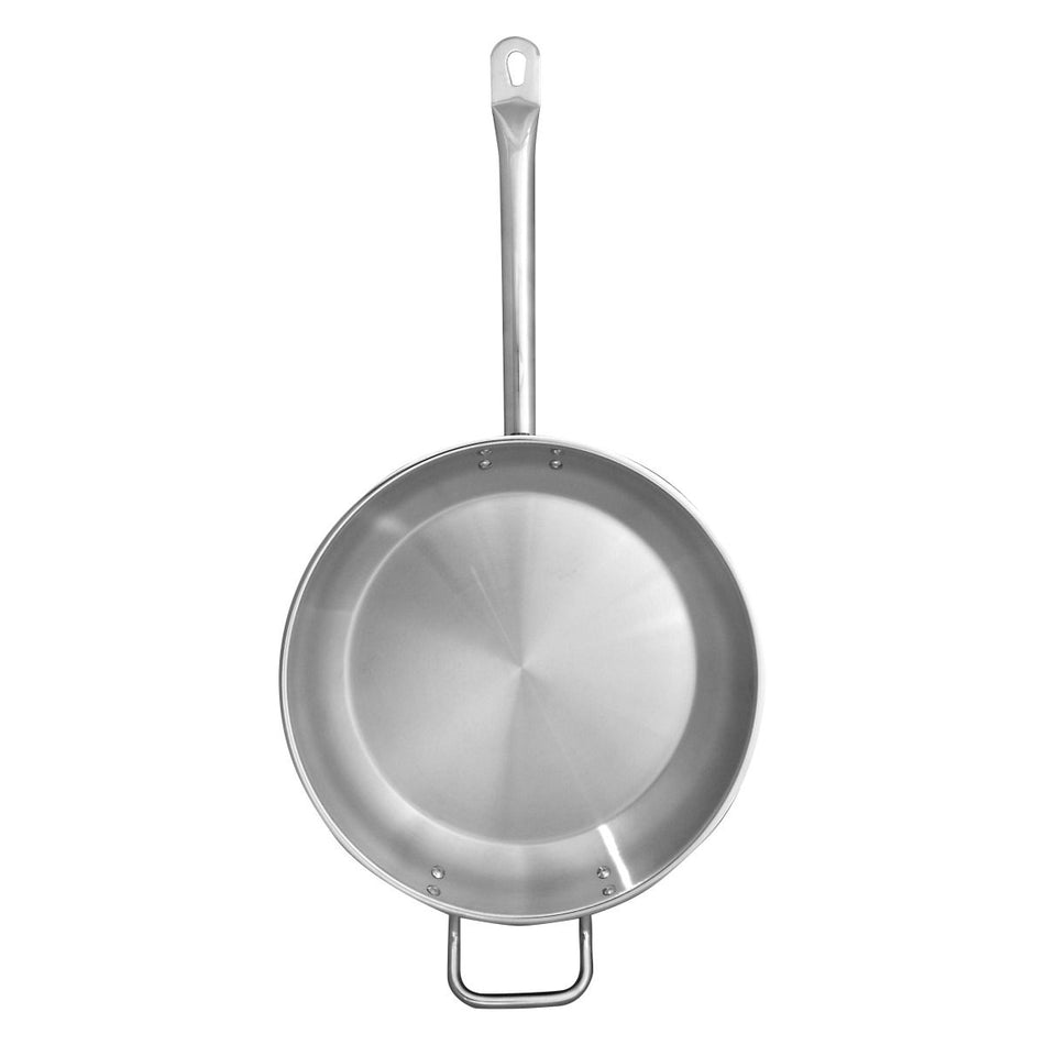 12" Diameter x 2-1/8" Height, 10-1/8" Welded Hollow Handle, Fry Pan, Stainless Steel , Encapsulated Base, Dishwasher Safe, Standard Electric, Gas Cooktop, Halogen & Induction Ready, Oven Safe, Heavy-Duty, NSF