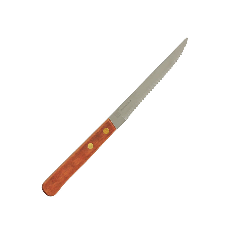 12 Pack 4-1/2" Pointed Tip, 8-3/8" Overall Length x 1/2" Overall Width, Steak Knife, Stainless Steel with Wooden Handle