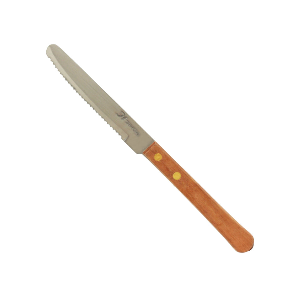 12 Pack 4" Round Tip, 8-1/4" Overall Length x 5/8" Overall Width, Steak Knife, Stainless Steel with Wooden Handle