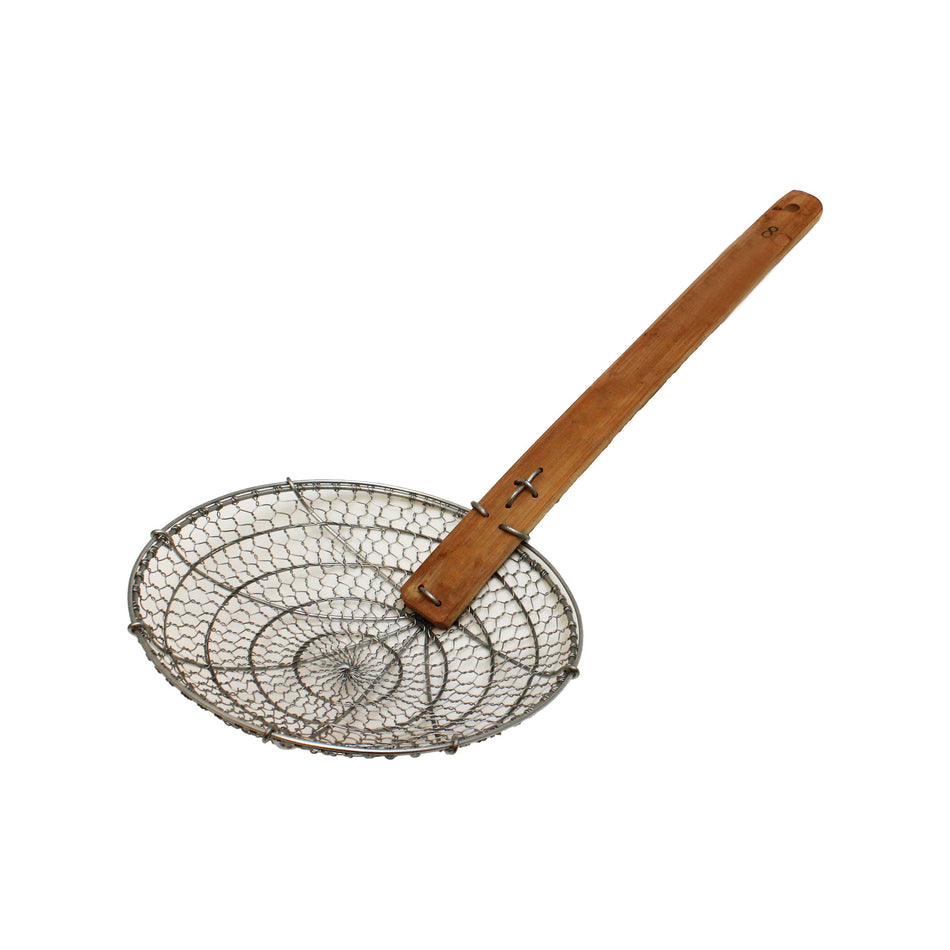 8" Diameter x 2-1/4" Height, Galvanized Coarse Mesh Skimmer, Galvanized Wire Mesh with 12-3/4" length x 1-1/2" width Bamboo Handle