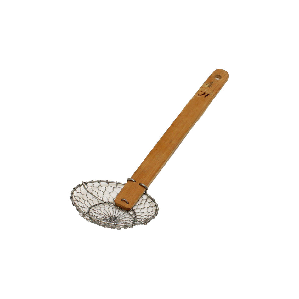 4" Diameter x 1-1/4" Height, Galvanized Fine Mesh Skimmer, Galvanized Wire Mesh with 9-1/4" length x 1" width Bamboo Handle