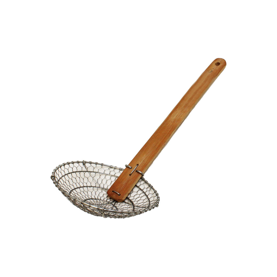 6" Diameter x 1-3/4" Height, Galvanized Fine Mesh Skimmer, Galvanized Wire Mesh with 11-1/2" length x 1-1/8" width Bamboo Handle