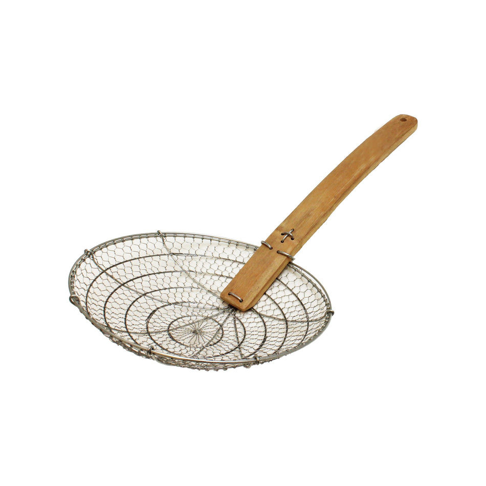 10" Diameter x 3" Height, Galvanized Fine Mesh Skimmer, Galvanized Wire Mesh with 12-7/8" length x 1-5/8" width Bamboo Handle