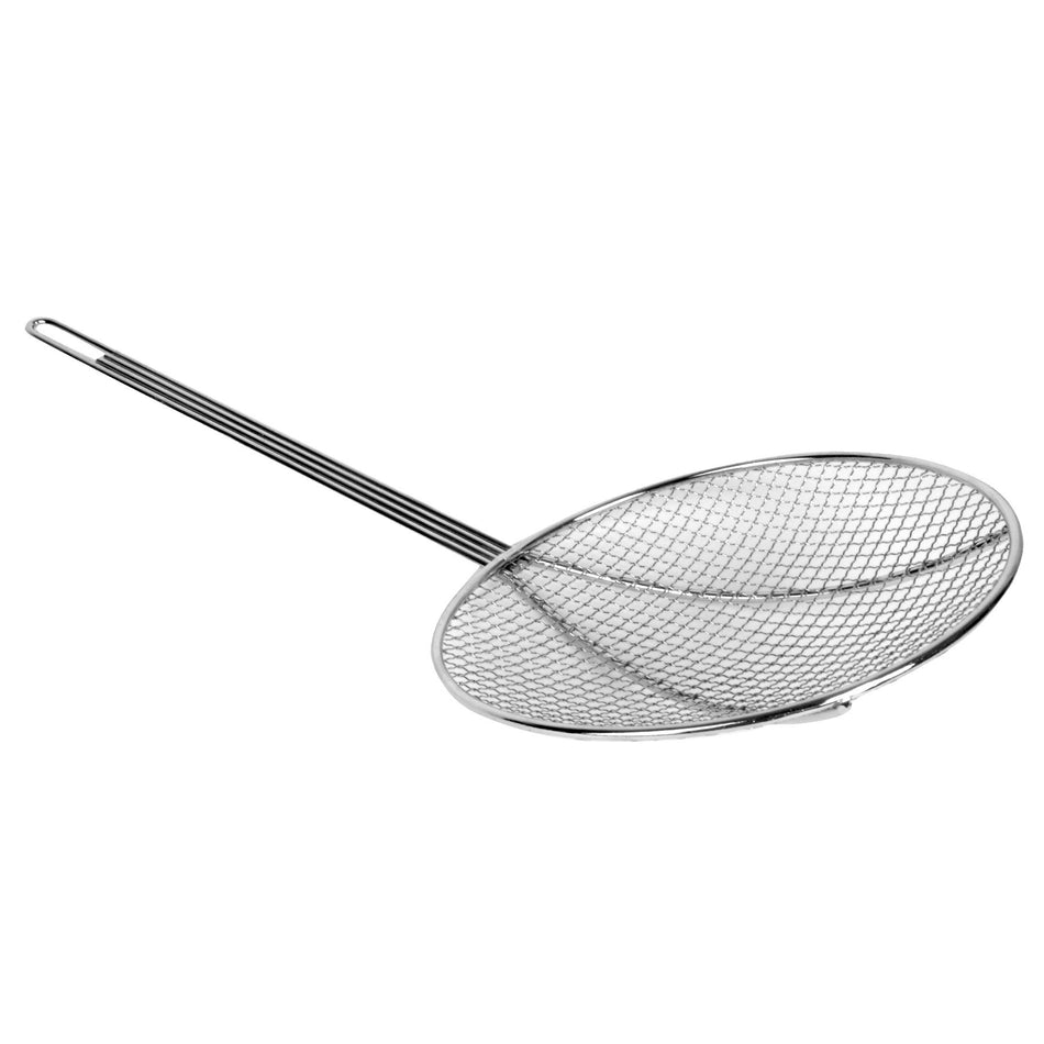 12" Diameter, 12-1/2" Handle Length, Round Wire Skimmer, Nickel Plated, Easy to Clean