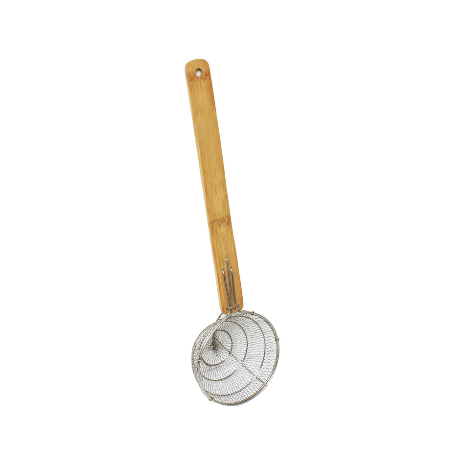 5" Diameter x 2-3/4" Deep, Galvanized Bowl Style Skimmer, Galvanized Wire Mesh with 12-3/4" length x 1-1/8" Width Bamboo Handle