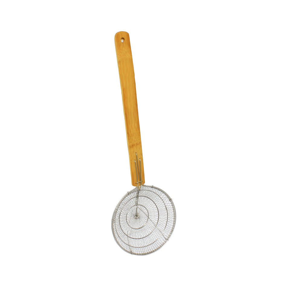 6" Diameter x 1-3/4" Deep, Galvanized Flat Style Skimmer, Galvanized Wire Mesh with 12-7/8" length x 1-1/8" width Bamboo Handle