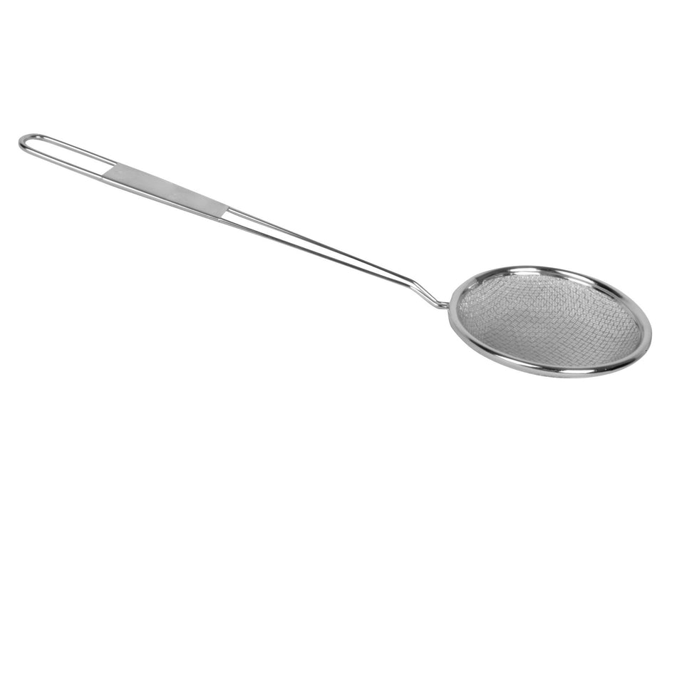 8" Diameter, 18-1/4" Extra Long Handle Length, Round Reinforced Skimmer, Nickel Plated, Easy to Clean