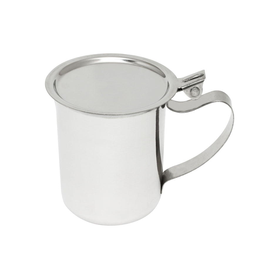 10 oz, 2-1/2" Diameter Base x 3-3/8" Height, 1-5/8" Length x 1/4" Width Handle, Stacking Server, Stainless Steel, Mirror Finish, 1-5/8" hand grip space