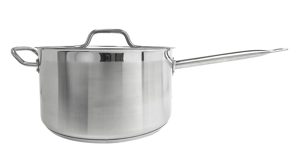 10 qt, 7" Diameter x 4" Height, 7-1/4" Welded Hollow Handle, Sauce Pan with 7" Diameter x 1/2" Thickness Lid, Stainless Steel , Encapsulated Base, Dishwasher Safe, Standard Electric, Gas Cooktop, Halogen & Induction Ready, Oven Safe, Heavy-Duty, NSF