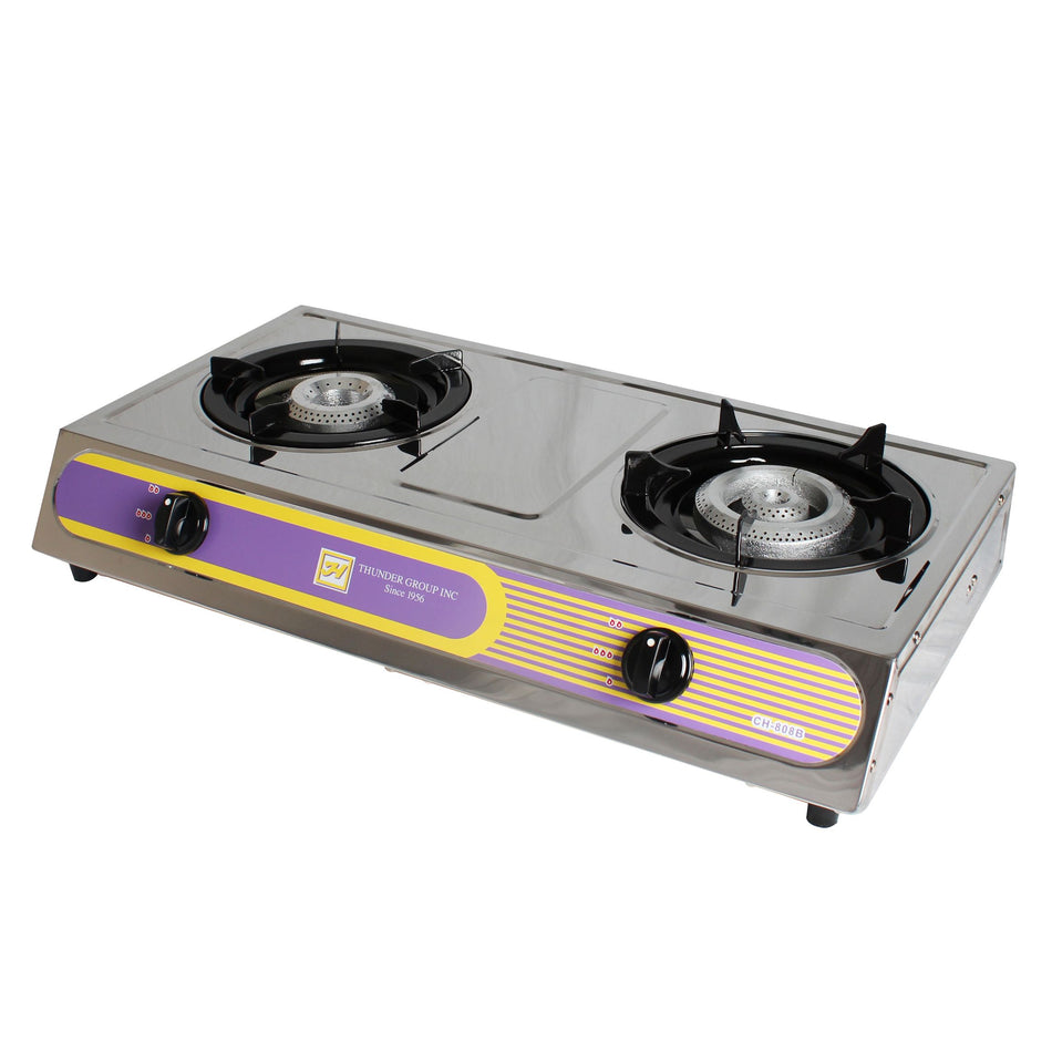 27-5/8" x 15-1/2" x 6", Double Stove, comes with two adjustable heat dials and a low pressure regulator, Propane only, Zinc Plated Stainless Steel Case with Cast Iron Stove , Made in Taiwan, 29,700 BTU/H