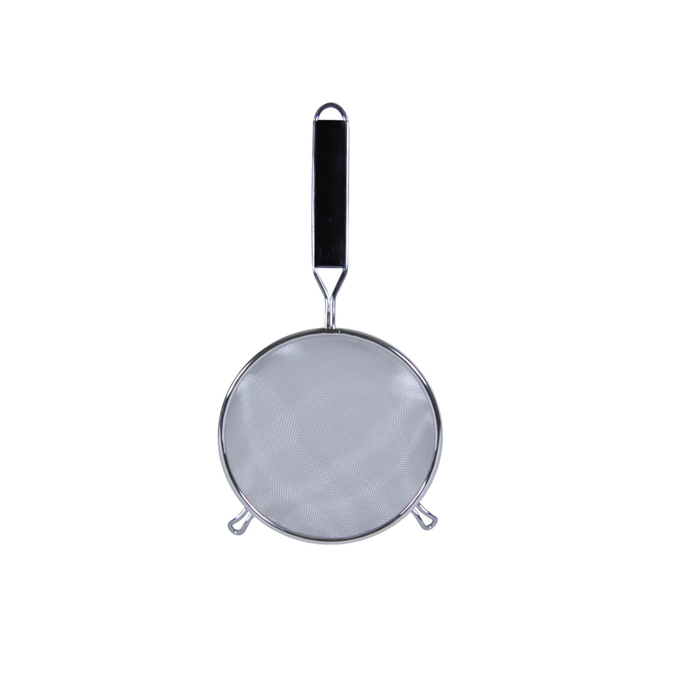 8" Diameter x 3" Height, 6-1/2" Handle Length with 1" Front Hook Length, Single Medium Mesh Strainer, Stainless Steel 18/8, 304 Material with Black Color Polypropylene Handle, Easy to Clean