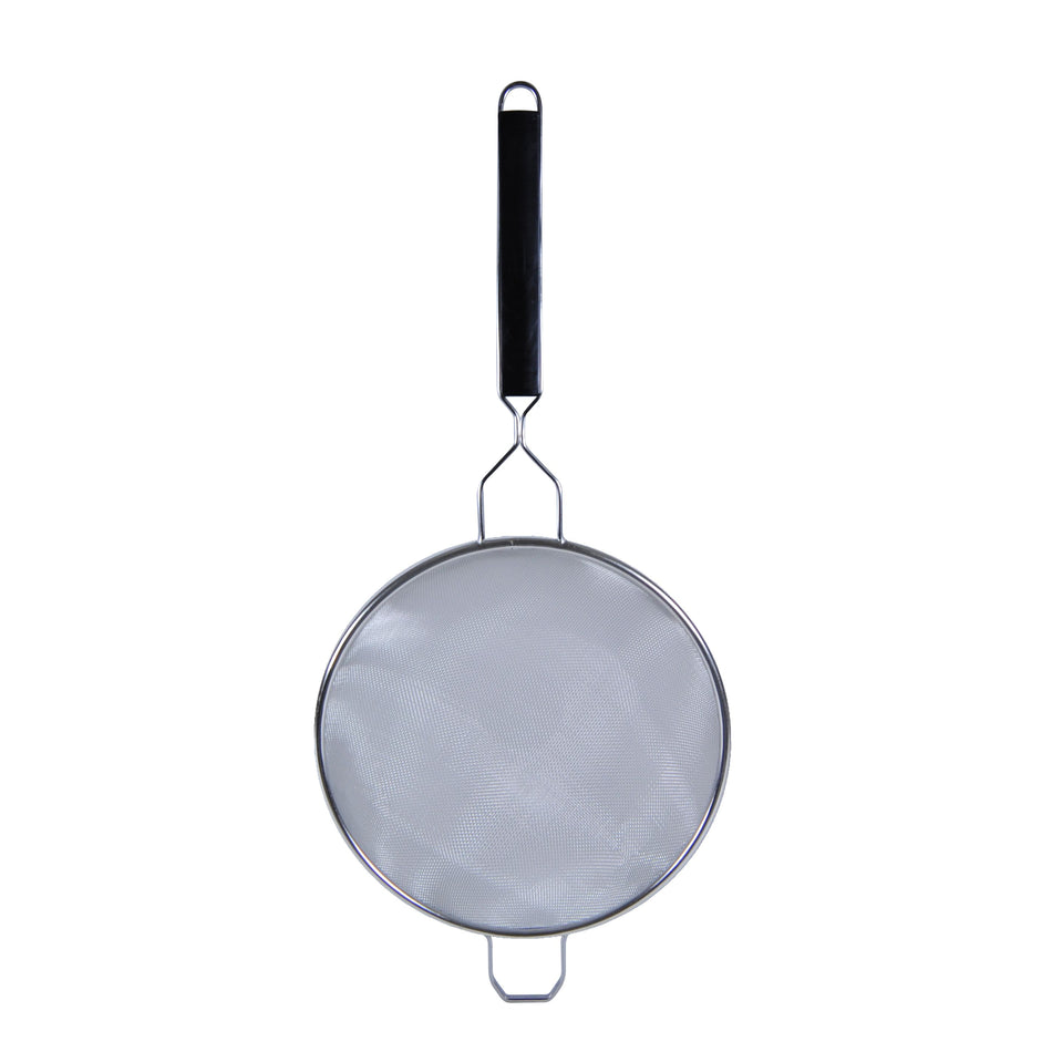 10" Diameter x 4-1/8" Height, 10-3/4" Handle Length with 1-3/4" Front Hook Length, Single Medium Mesh Strainer, Stainless Steel 18/8, 304 Material with Black Color Polypropylene Handle, Easy to Clean