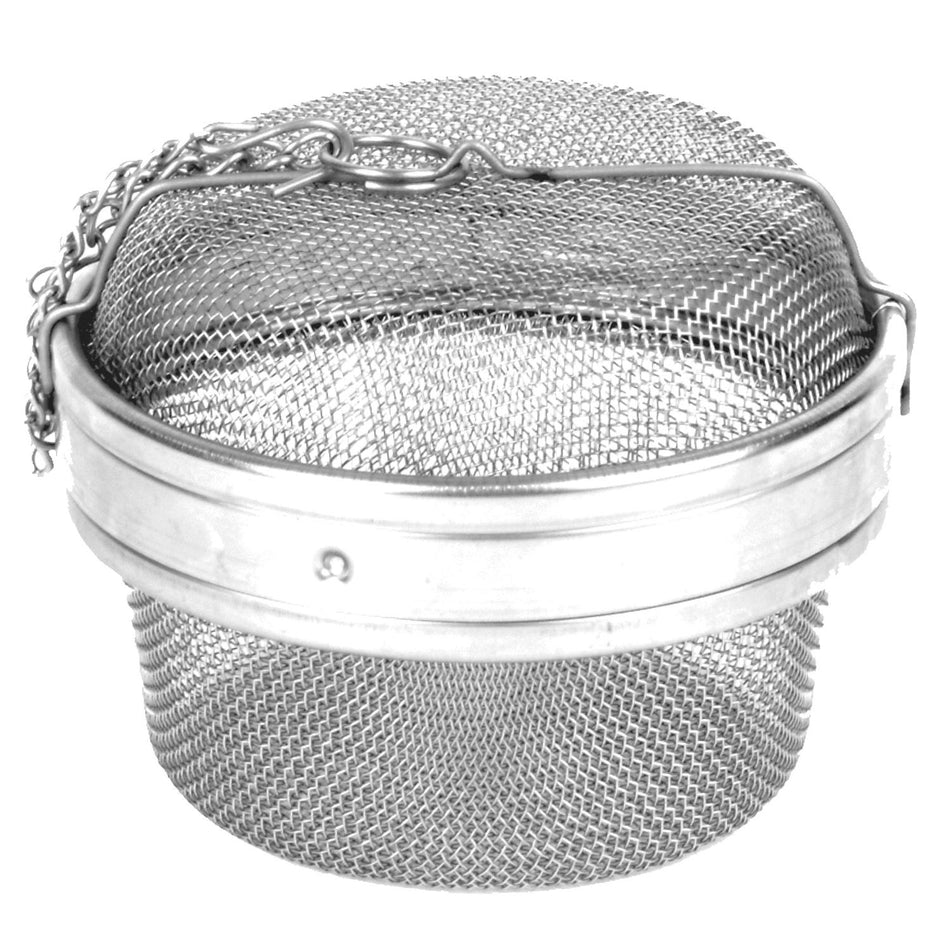 4-3/8" Diameter x 4" Height, Tea Ball with chain and mesh, Stainless Steel 18/8, 304 Material, Keeps tea leaves residue in the ball while extracting tea