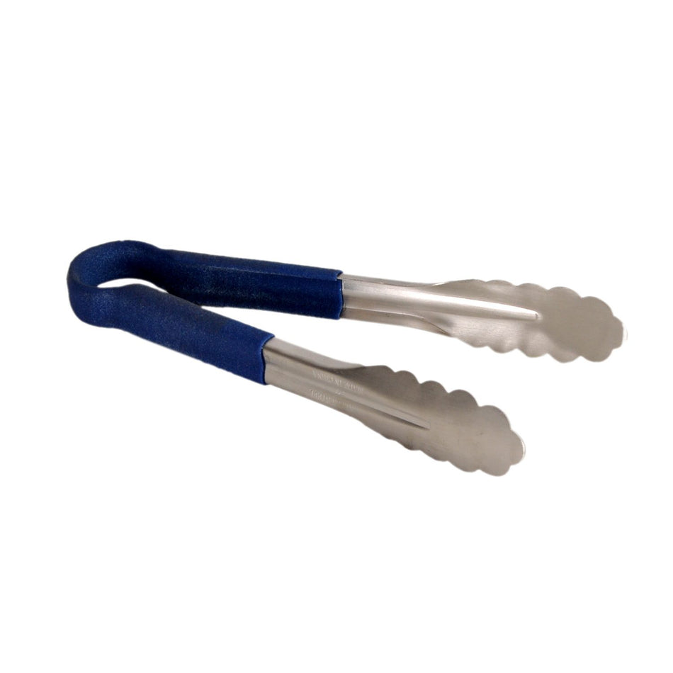 10" x 4-5/8" x 1-1/2", Tong, Blue Color, Stainless Steel Body with Non-Slip PolyVinyl chloride Coated handles, Sanitary and Safe for Food Service, Color Coded