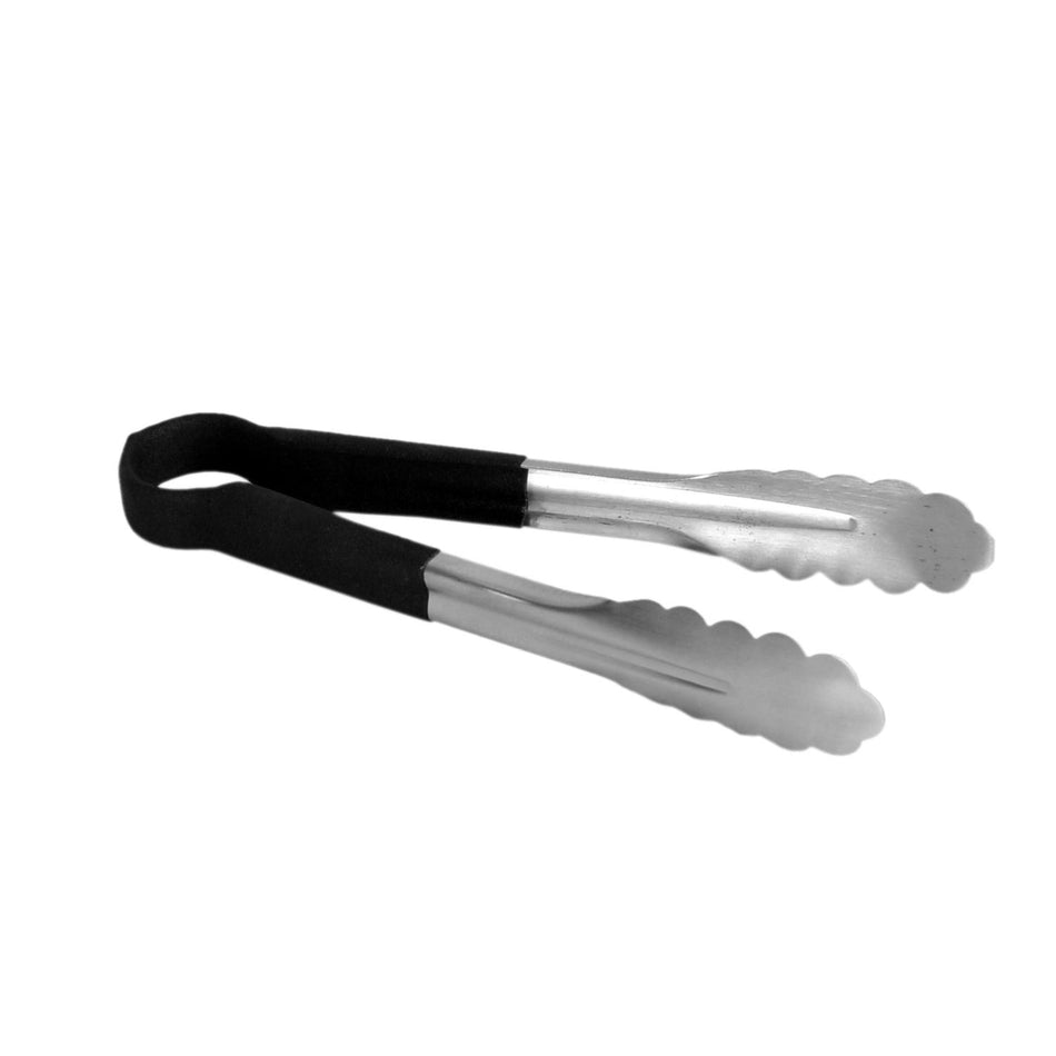 10" x 4-5/8" x 1-1/2", Tong, Black Color, Stainless Steel Body with Non-Slip PolyVinyl chloride Coated handles, Sanitary and Safe for Food Service, Color Coded