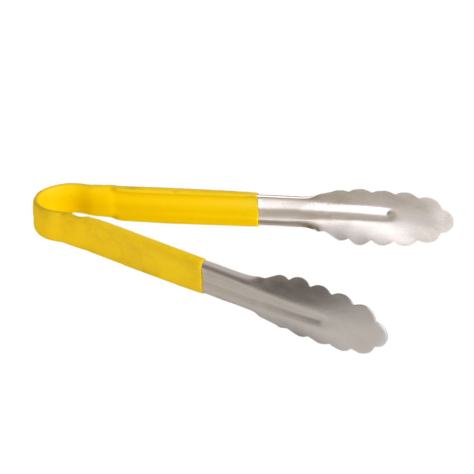 10" x 4-5/8" x 1-1/2", Tong, Yellow Color, Stainless Steel Body with Non-Slip PolyVinyl chloride Coated handles, Sanitary and Safe for Food Service, Color Coded