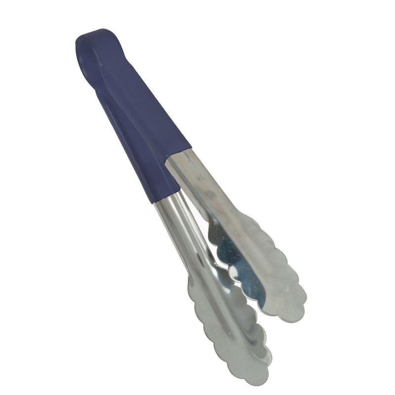 Thunder Group SLTG812B 12 Inch Utility Tongs One-piece with Non-slip Handle Blue Stainless Steel