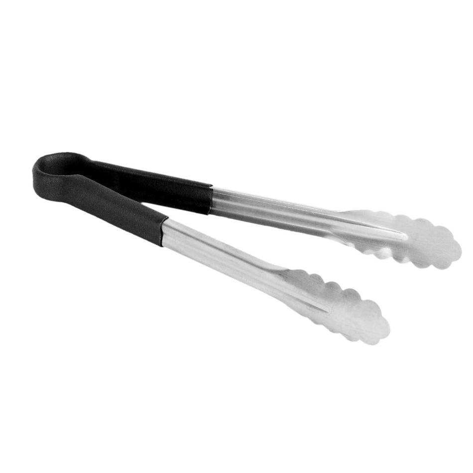 12" x 7-3/4" x 1-1/2", Tong, Black Color, Stainless Steel Body with Non-Slip PolyVinyl chloride Coated handles, Sanitary and Safe for Food Service, Color Coded