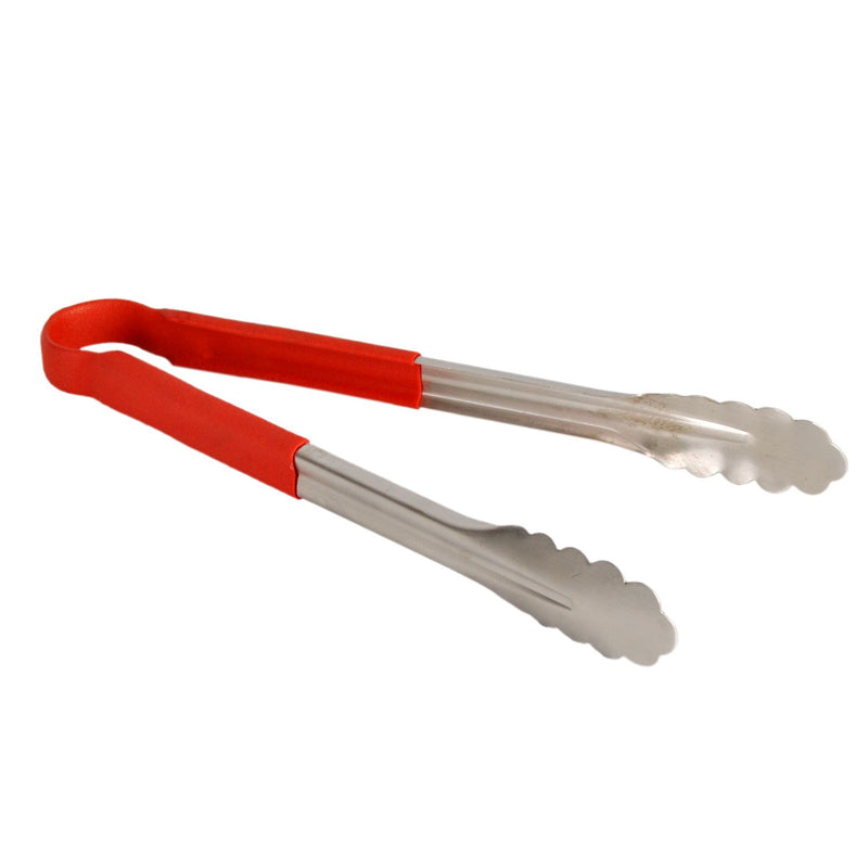 Thunder Group SLTG812R 12 Inch Utility Tongs One-piece Non-slip Red Stainless Steel