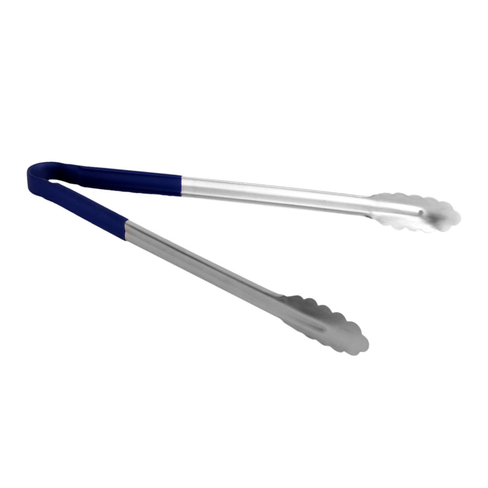 16" x 6-1/2" x 1-1/2", Tong, Blue Color, Stainless Steel Body with Non-Slip PolyVinyl chloride Coated handles, Sanitary and Safe for Food Service, Color Coded