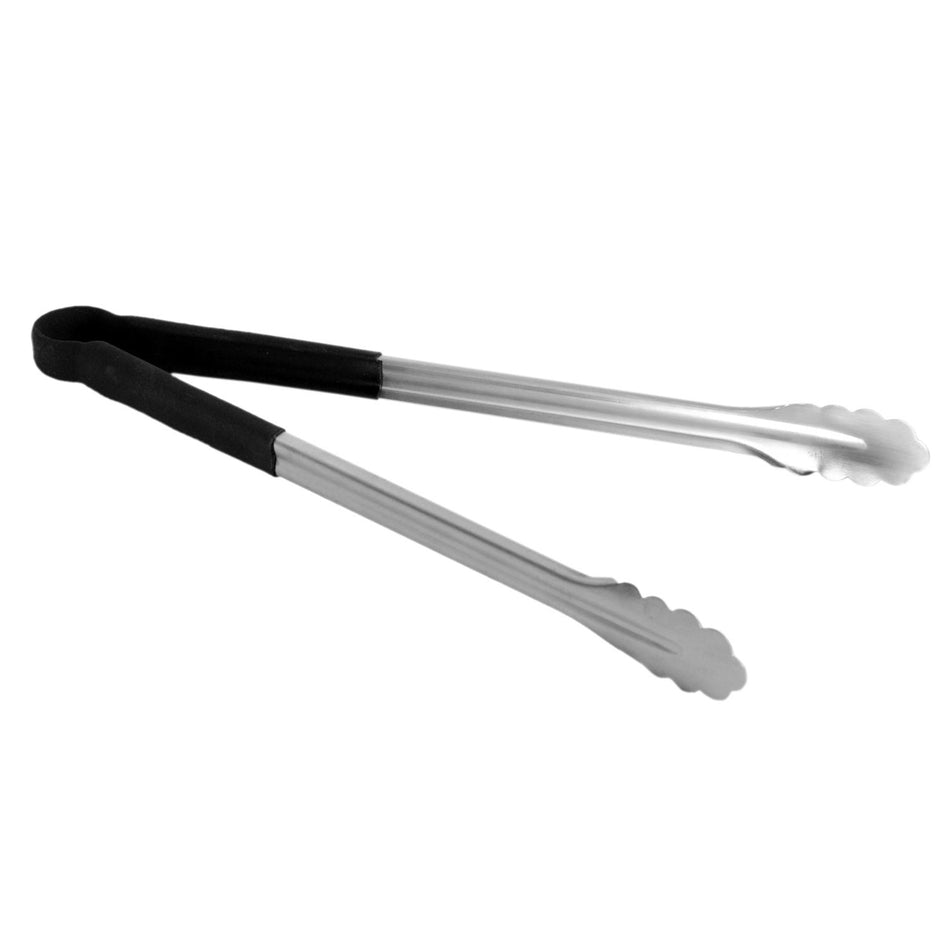 16" x 6-1/2" x 1-1/2", Tong, Black Color, Stainless Steel Body with Non-Slip PolyVinyl chloride Coated handles, Sanitary and Safe for Food Service, Color Coded