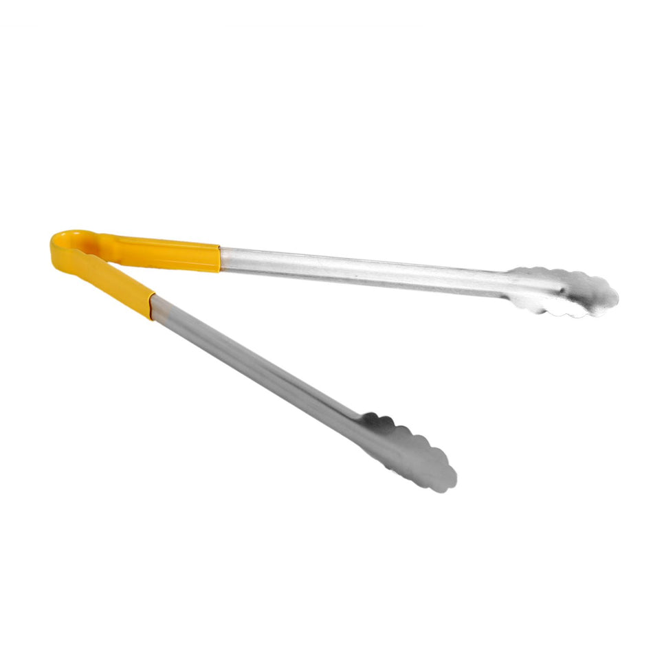 16" x 6-1/2" x 1-1/2", Tong, Yellow Color, Stainless Steel Body with Non-Slip PolyVinyl chloride Coated handles, Sanitary and Safe for Food Service, Color Coded