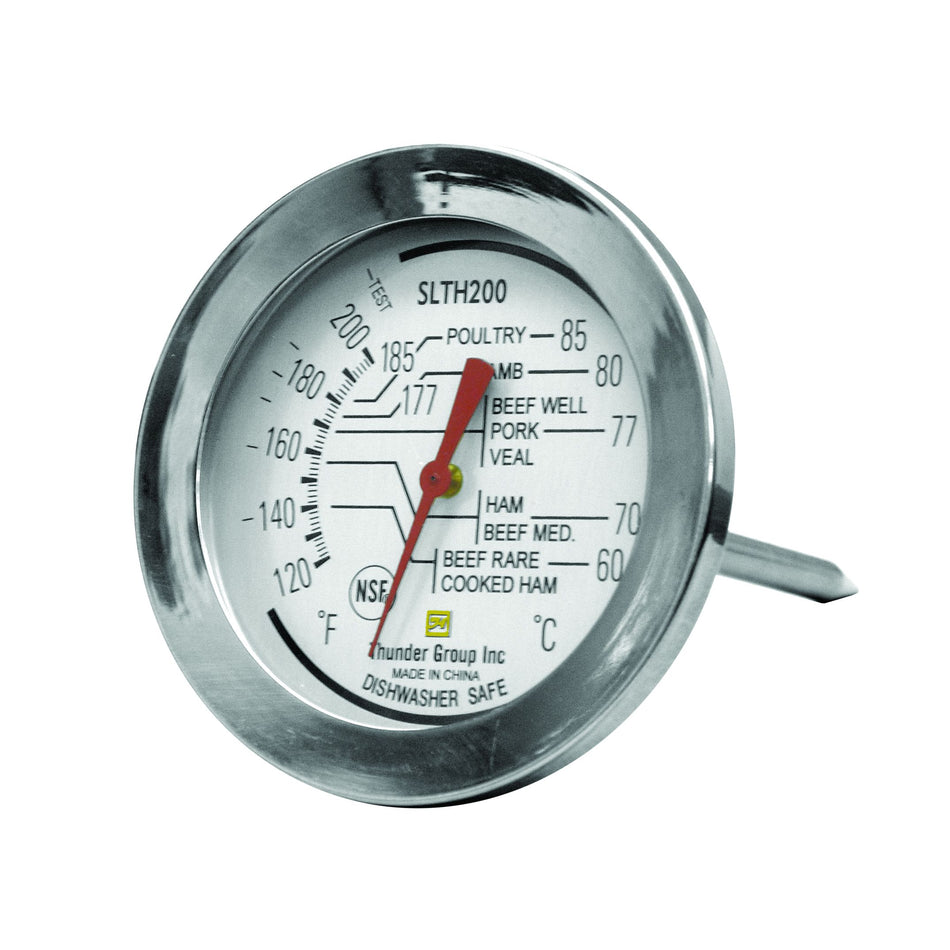 From 120°F to 220°F Zone Dial Meat Thermometer (Card Packaging), Compact Stainless Steel Case with Pocket Clip, Glass Lens, Aluminum Pointer and Brass Gears, NSF