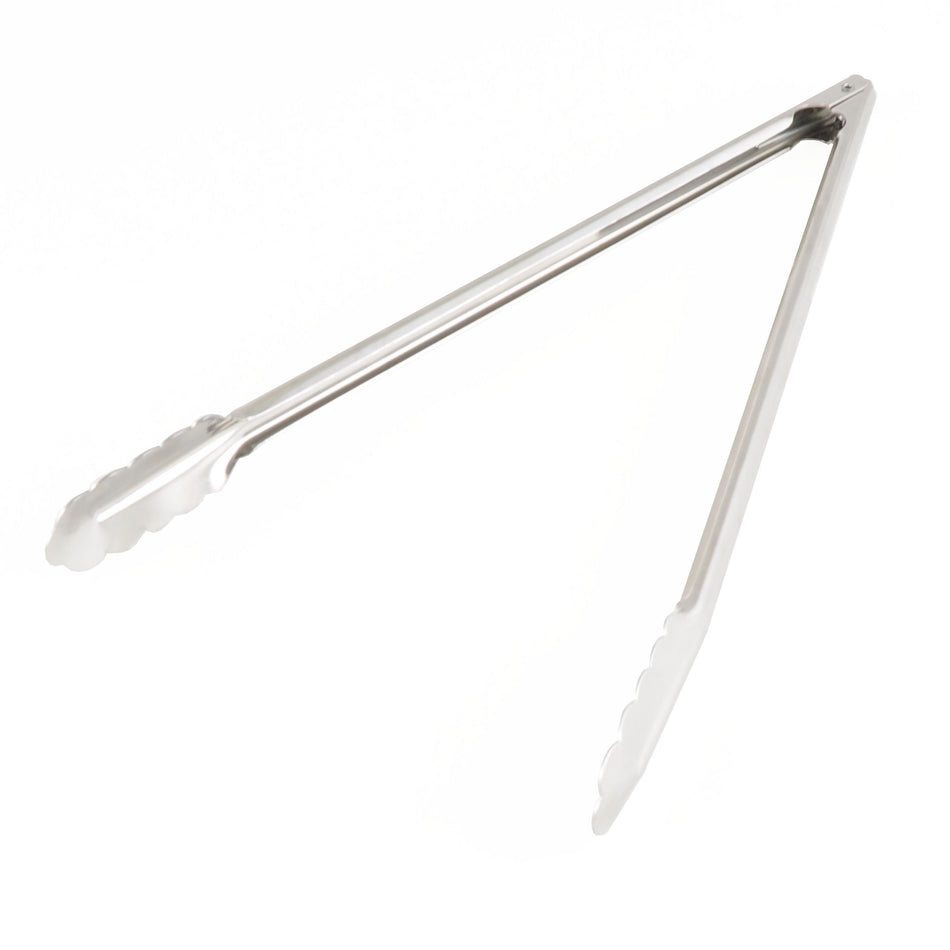 12" x 1-1/4" x 1-3/8", Flat Sprig Utility Tong with Locking Ring, Stainless Steel